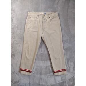 VTG Gap Jeans Womens 12 Boy-Fit Beige Customized Red Beaded Trim Made In USA